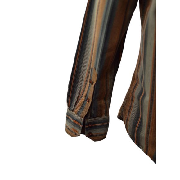 Point Zero Black Label MEN sz M  Long Sleeves Shirt Orange Brown Gray Stripes - Picture 8 of 12